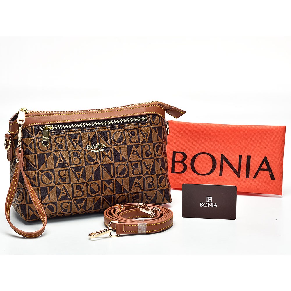 Tas Bonia Easy Crossbody Monogram Coklat Muda AM418