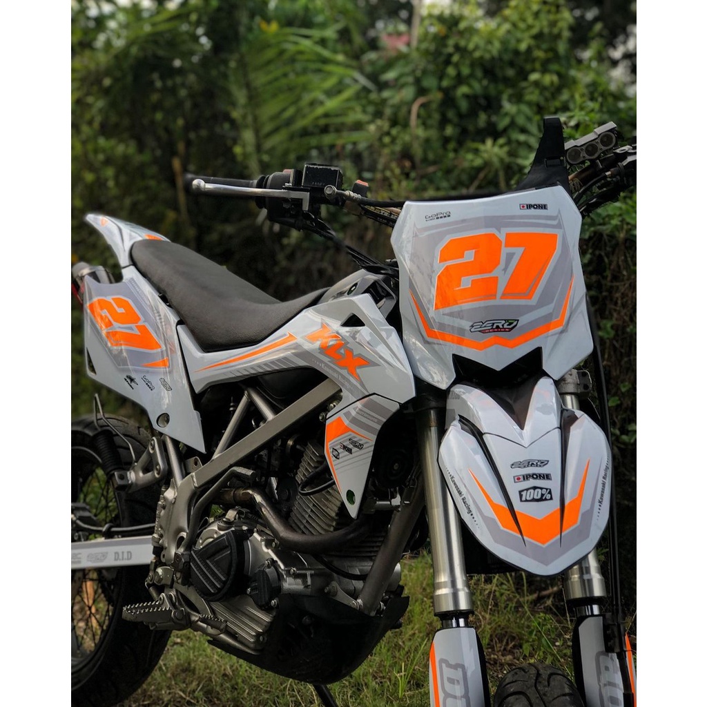 DECAL CUSTOM DECAL KLX BF SUPERMOTO KOMBINASI OREN FLOW
