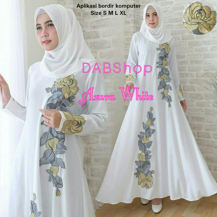 Abaya / Jubah / Gamis Bordir Azura Putih / Abaya Putih - Dabshop