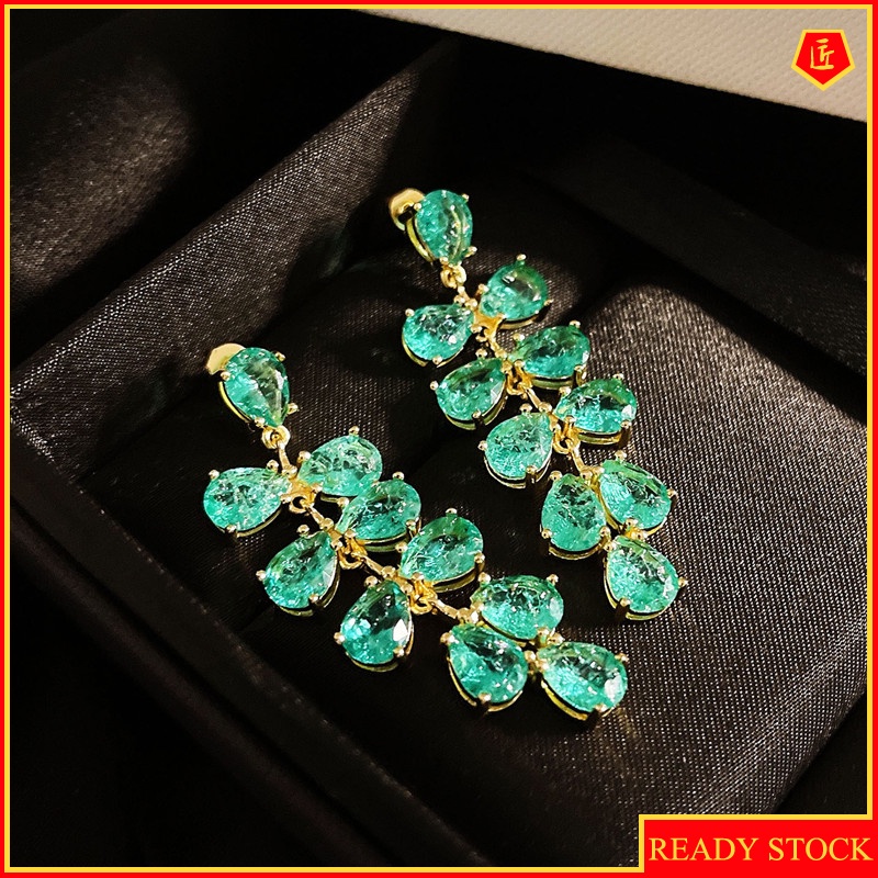[Ready Stock]Fashion S925 Silver Green Gem Grape-Shaped Earrings