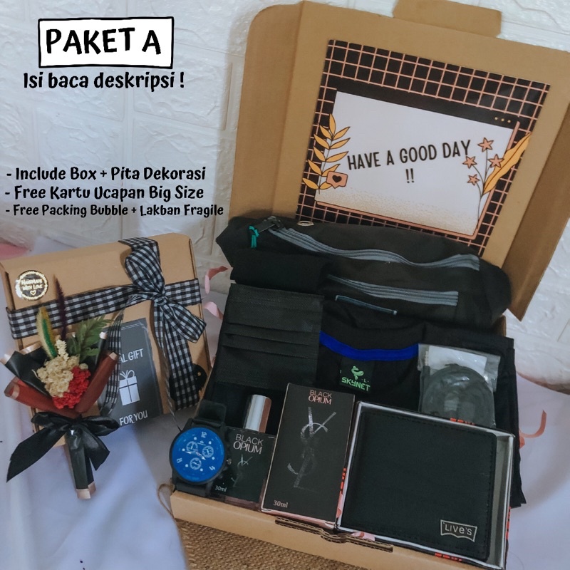 Paket A Komplit Kado Gift Box Hampers Cowok Pria Hadiah Ulang Tahun