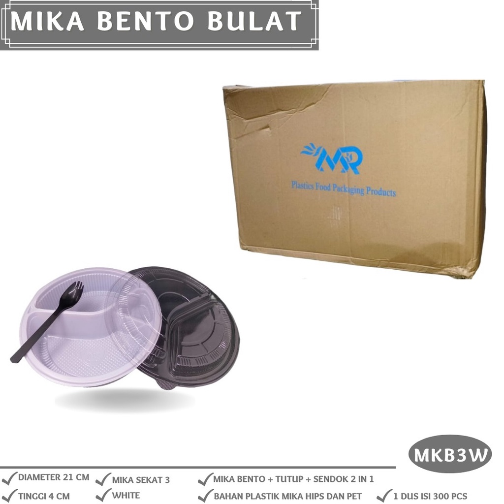 Mika Bento Sekat 3 Plus sendok 2In1 (Isi 10 Pcs-MKB3W)