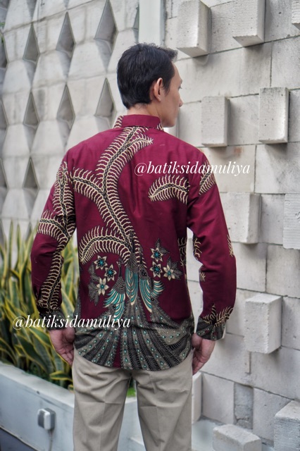 Sidamuliya Batik kemeja Pria Slimfit Premium Red Chandra Lengan Panjang