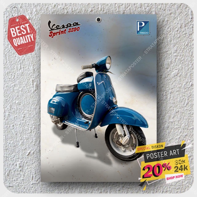 Poster Motor Vespa - Hiasan dinding motor klasik - Poster Retro - Poster Vespa Sprint - Pajangan dinding - Automotif - 203061STA