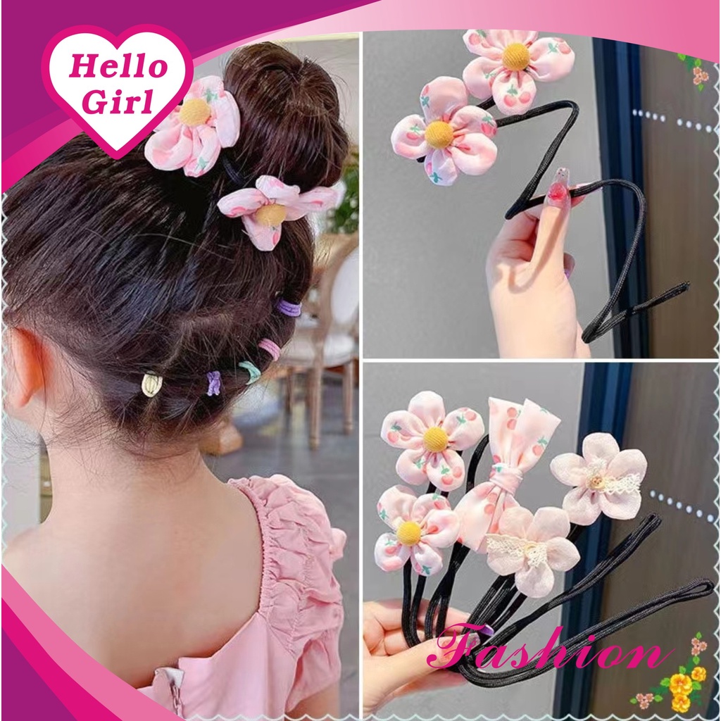 (Hello Girl) F145 Ikat Rambut Sanggul Rambut wanita Motif Cantik Import