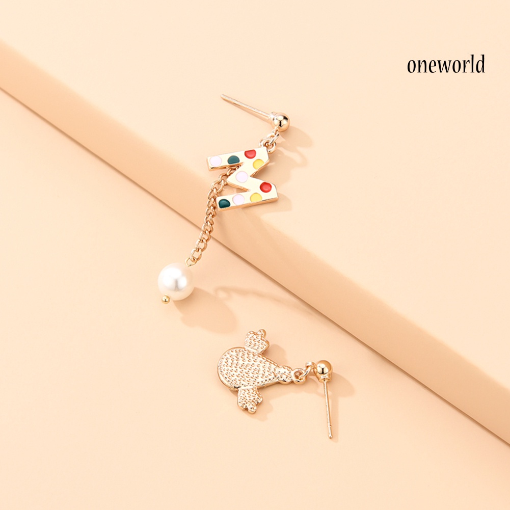 OW# Women Fashion Asymmetry Clown Colorful Letters Eardrop Dangle Ear Stud Earrings