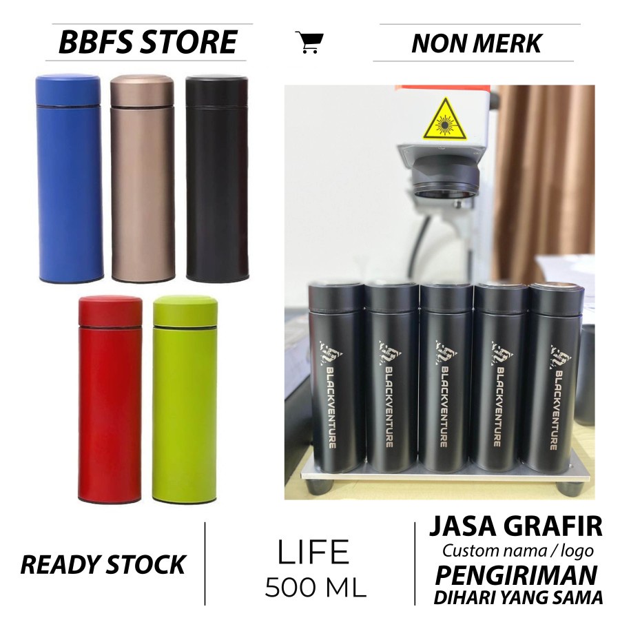 Custom Grafir Laser Botol Smart LED Tumbler 500ml Termos Panas dingin