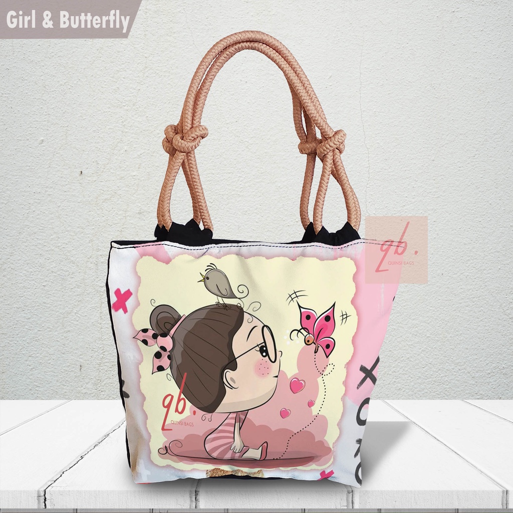 (PROMO MOTIF BARU) Totebag Tali Sumbu Animasi Terlengkap dan Tas Wanita Murah Sekolah Kampus