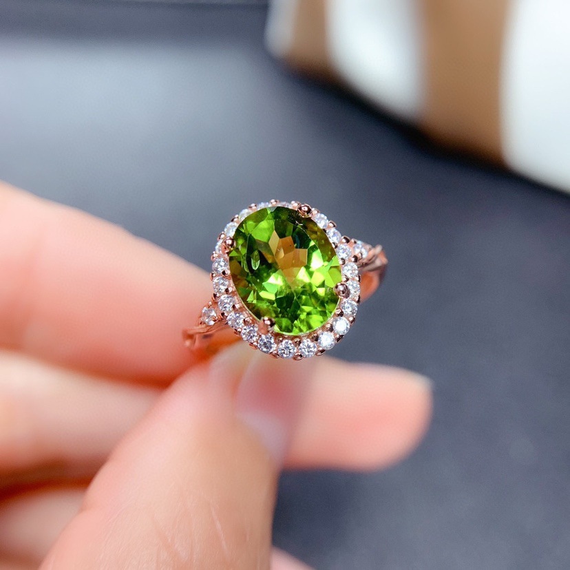 Cincin Berlian Oval Hijau Berlapis Emas 925 Perak Wanita