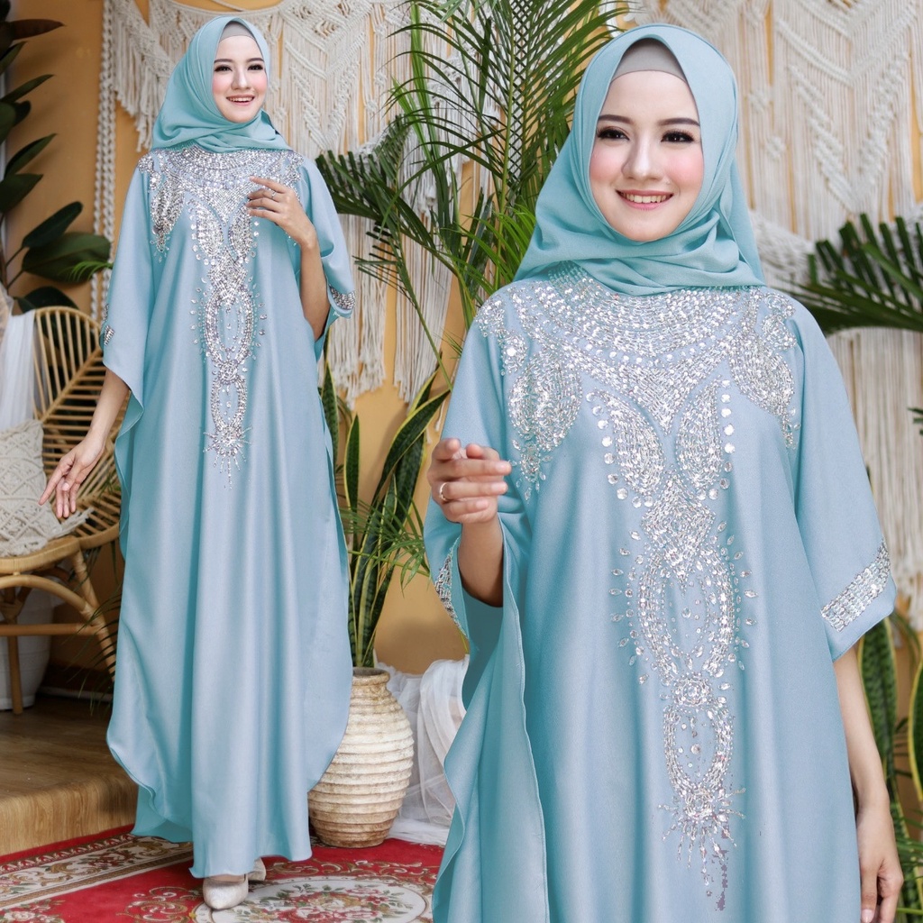 AR 6 - KAFTAN FARIDA BAJU MUSLIM WANITA KAFTAN BAHAN WALLCREEP IMPORT TEBAL LD154 APLIKASI MANIK