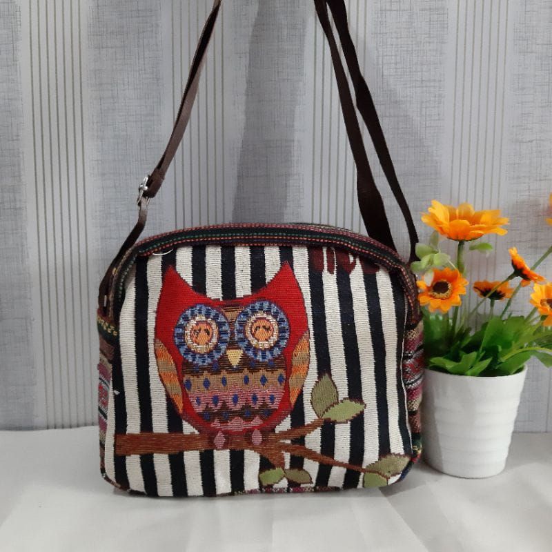 Tas thailand/bangkok asli, dengan gambar khas thailand owl & gajah Import