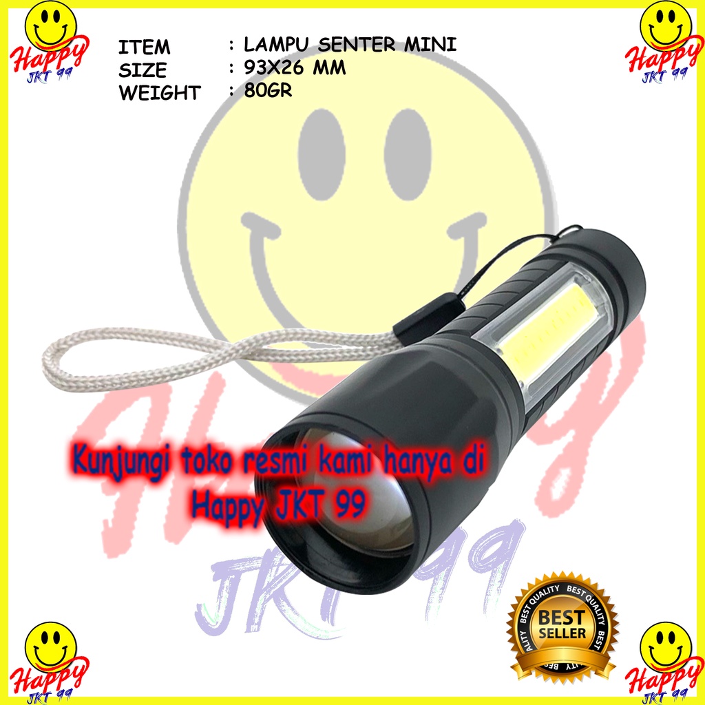 [ HAPPY JKT 99 ] LAMPU SENTER MINI TANGAN LIGHT PORTABLE LED SUPER TERANG EMERGENCY POLISI XPE COB Led Swat Police Light Recharge