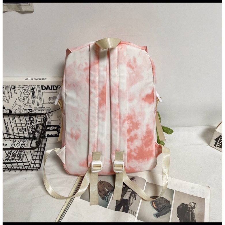 Mores Tas Ransel Wanita Kuro Tie Dye Print Pastel Korean Cordura Polyester School Fashion Backpack Kuliah Sekolah Aesthetic Korean Style