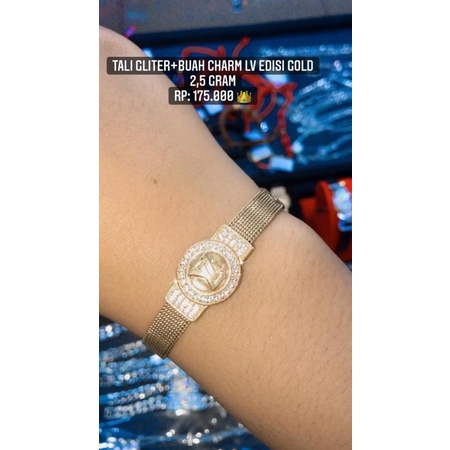 Gelang Tali Gliter/Buah Charm LV Edisi Gold