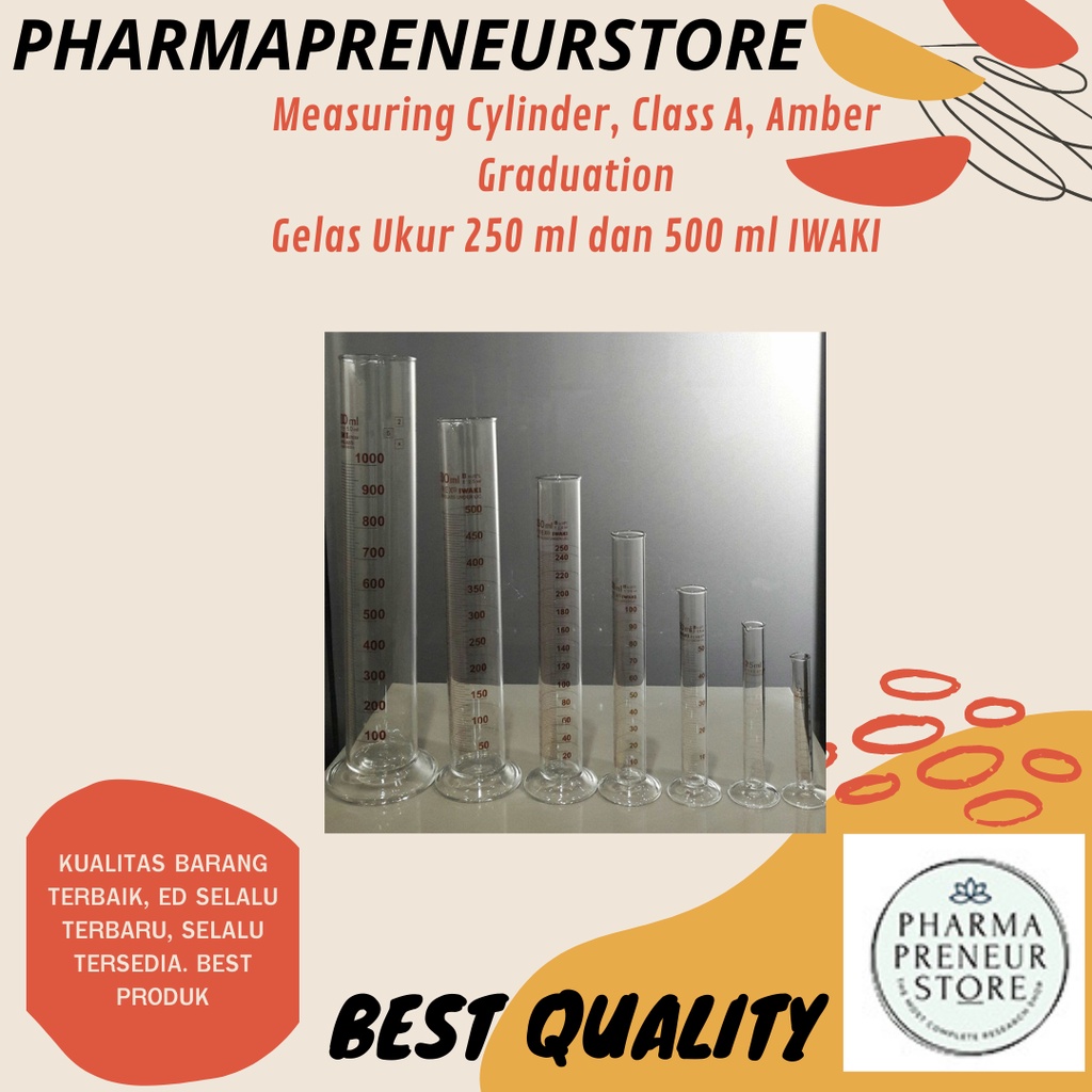 GELAS UKUR / MEASURING CYLINDER CLASS A, AMBER GRDUATION 250 ML DAN 500 ML IWAKI BEST PRODUCT BEST QUALITY