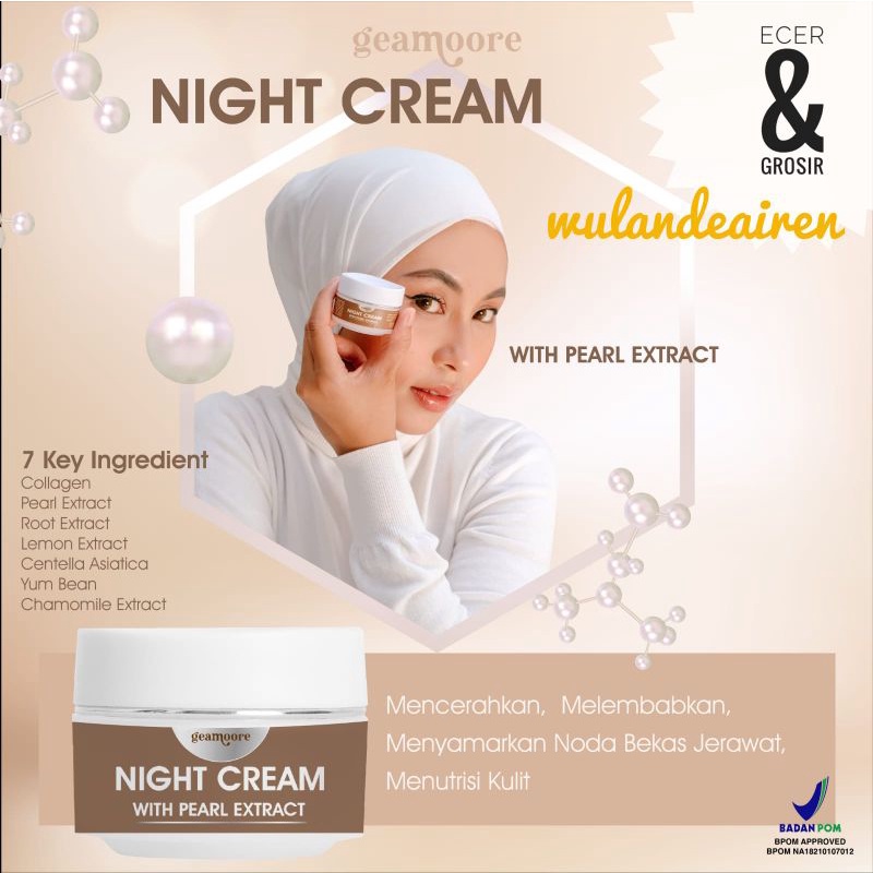 (GROSIR ) NIGHT CREAM GEAMOORE  BRIGHT &amp; ACNE SKINCARE BPOM- DISTRI RESMI