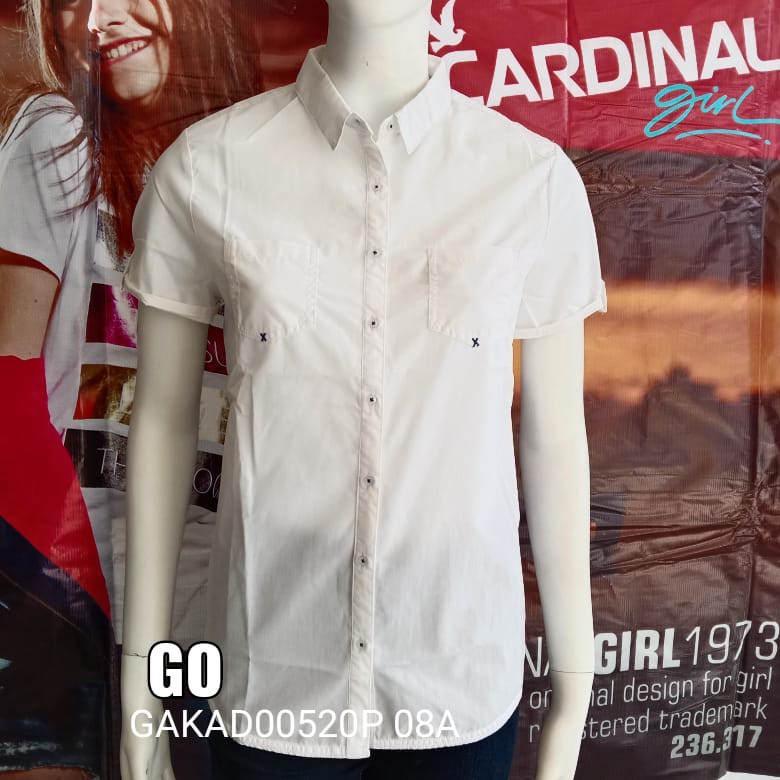 gos CARDINAL GIRL KEMEJA Pakaian Wanita Atasan Kemeja Casual Motif Polos Lengan Pendek Original