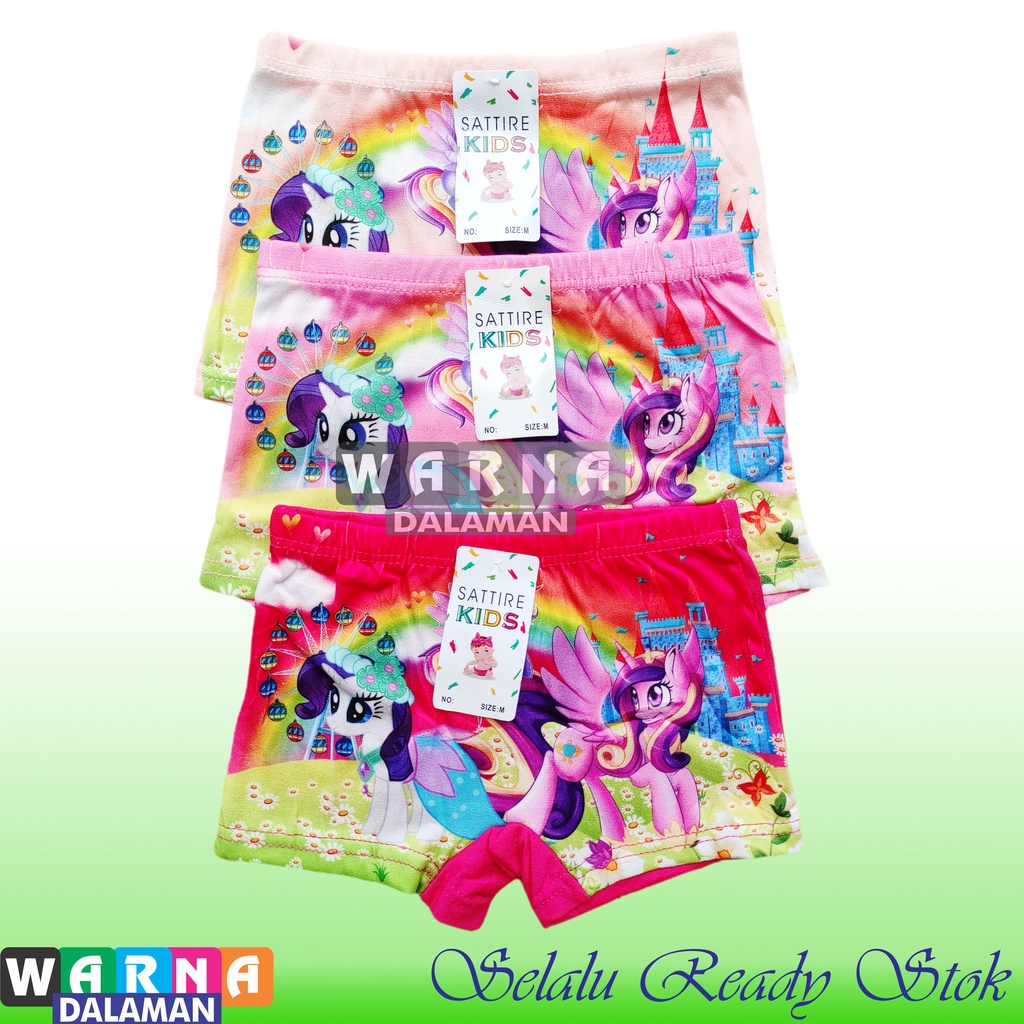 3 Pcs Boxer Anak Perempuan Gambar Kartun Celana Dalam Anak Cewek Terkini | WARNA DALAMAN