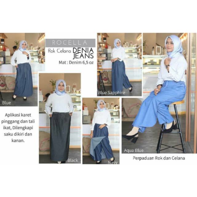 Rok celana muslimah | Rocella Denia | Rok celana denim | Rok celana murah | Rok celana jeans |