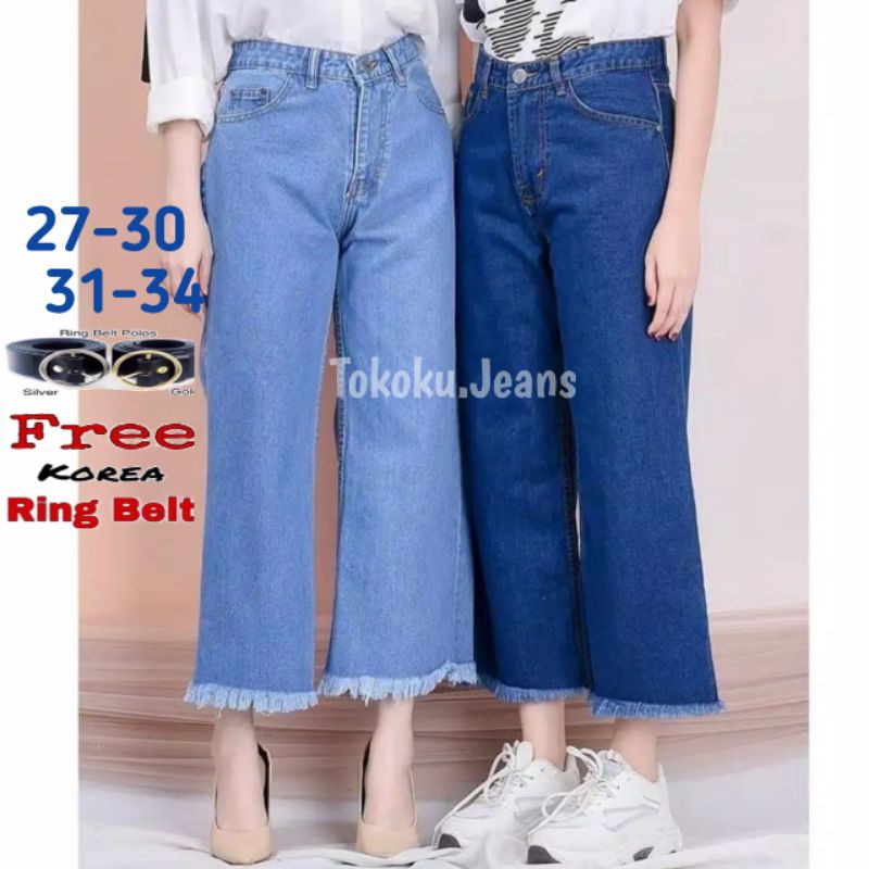 Highwaist Kulot Jeans Wanita / Kulot Jeans Rawis / Kulot