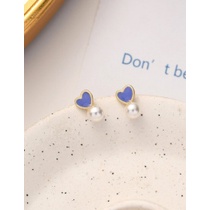 LRC Anting Tusuk Fashion Pearl Drip Glaze Love Alloy Earrings K65086
