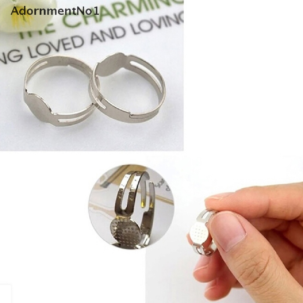 (AdornmentNo1) 50pcs / Set Cincin Kosong 8mm Adjustable Untuk Membuat Perhiasan DIY