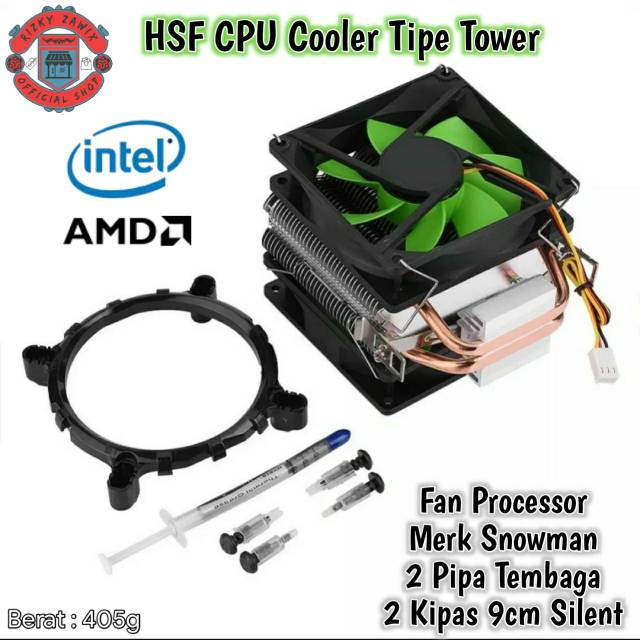 CPU Cooler HSF Merk Snowman Processor Heatsink Copper Tembaga Dua Sisi Fan Silent Intel AMD Tower