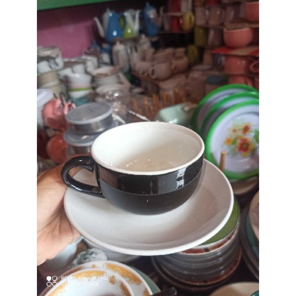 cangkir+pisin hitam putih keramik unik