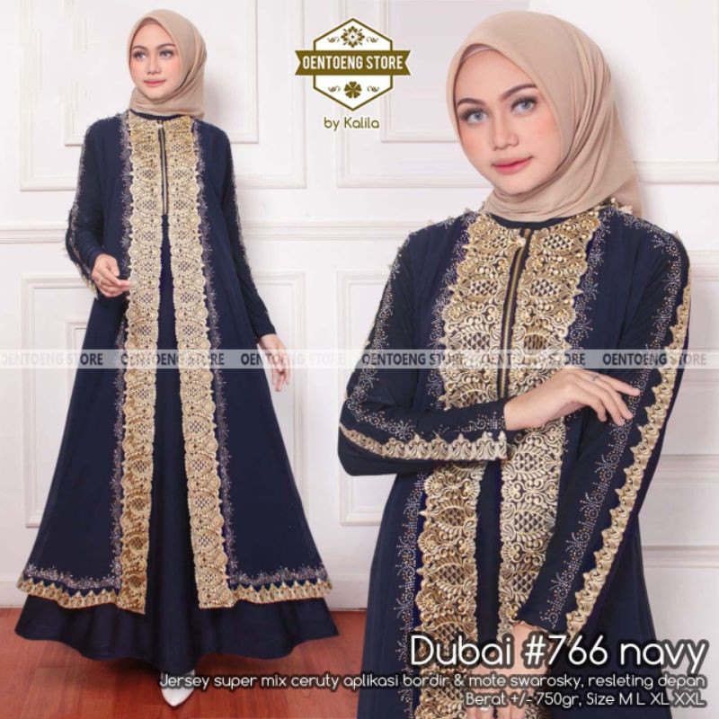 DUBAI 766 BY OENTOENG STORE / ABAYA PESTA WARNA HITAM HIJAU BOTOL BIRU MAROON DAN MUSTARD