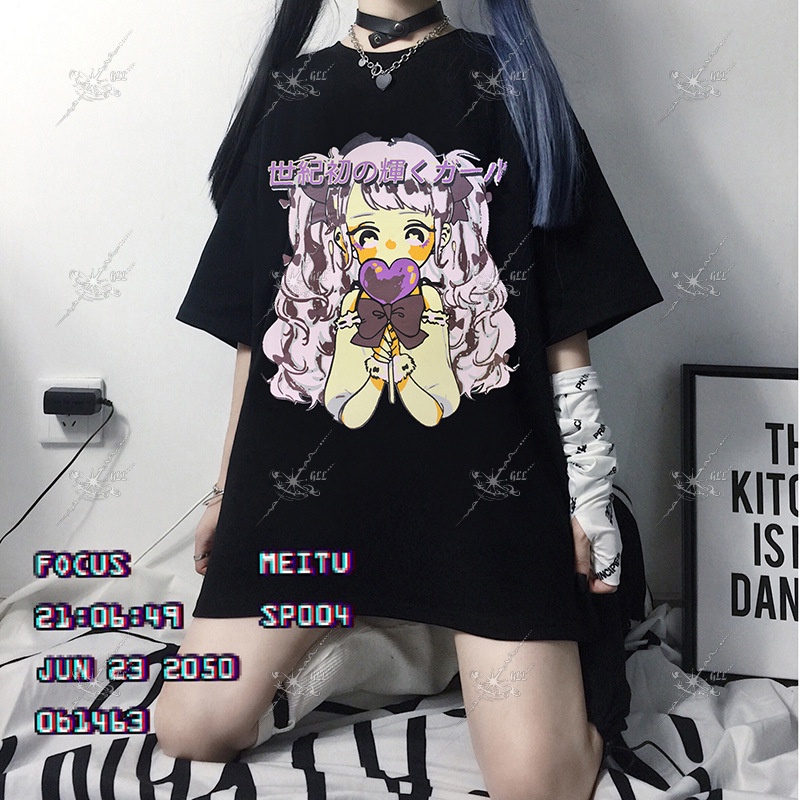 #Sisjuly# insPrinting2022Musim Panas Baru Longgar Lengan Pendek Dua Potong PalsuTT-shirt Wanita Jepang Lucu Pa