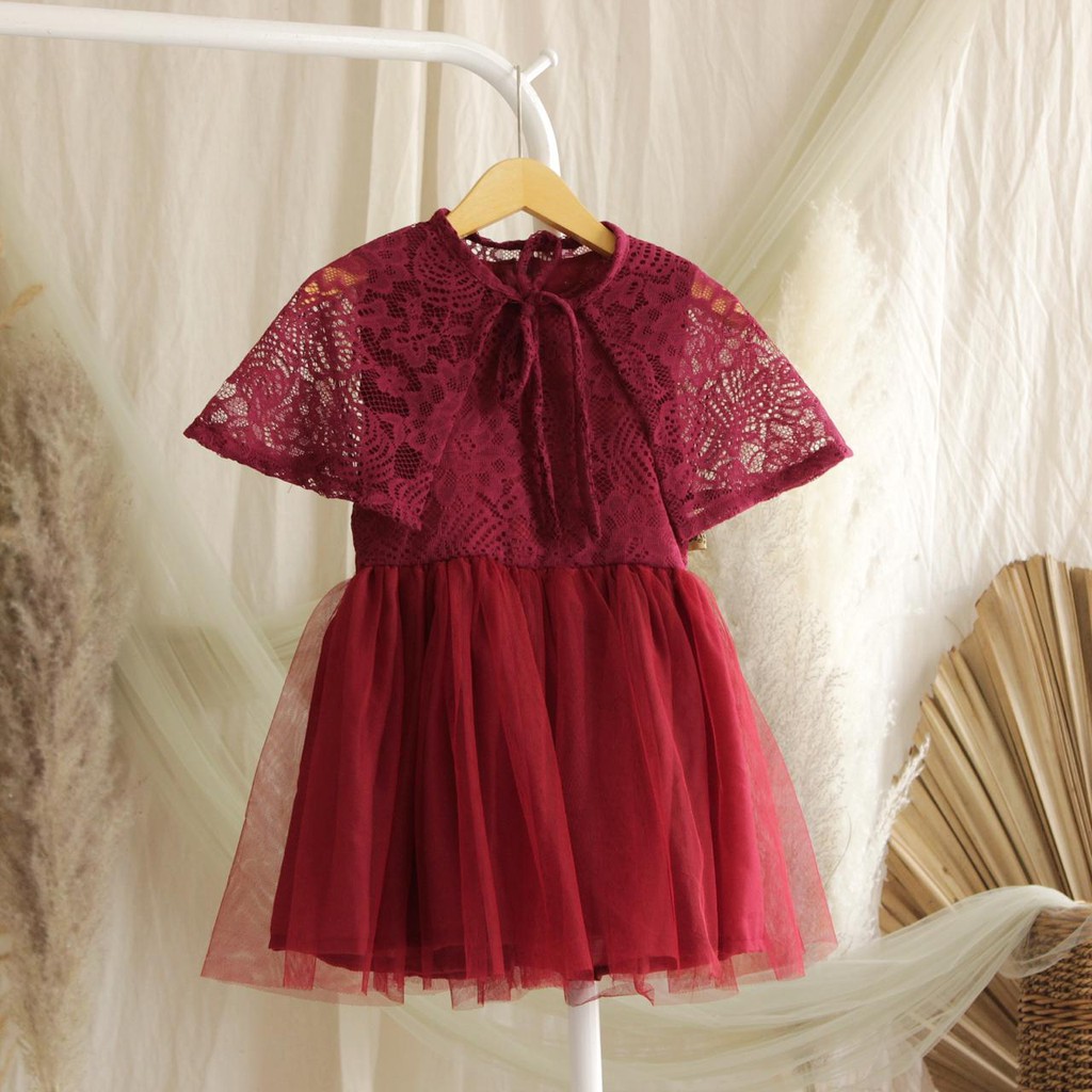DRESS FAIRY ANAK WARNA MAROON/KOSTUM NEWBORN/DRESS NEWBORN/BAJU NEWBORN/GAMIS ANAK/GAMIS BROKAT KOMB