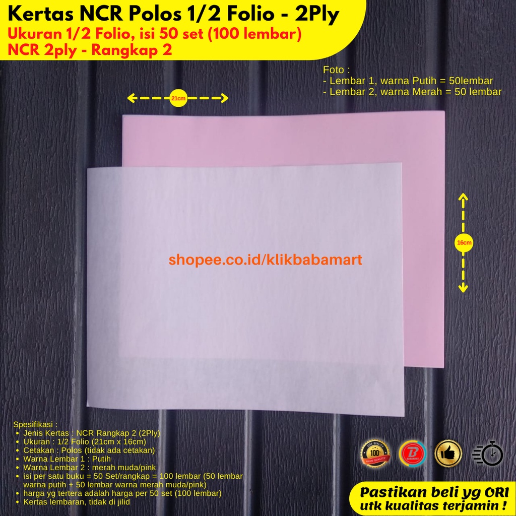 

KERTAS NCR POLOS KOSONG 1/2 FOLIO 2 RANGKAP 2 PLY PUTIH MERAH NON JILID