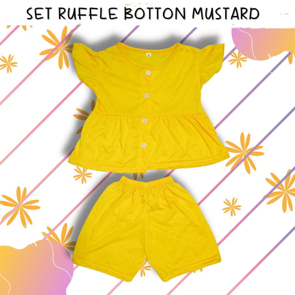 BabynKids - Setelan Anak Perempuan / Setelan Anak Ruffle Set / Set Salur Ruffle Anak / Setelan Anak Harian / Setelan Ruffle Kancing