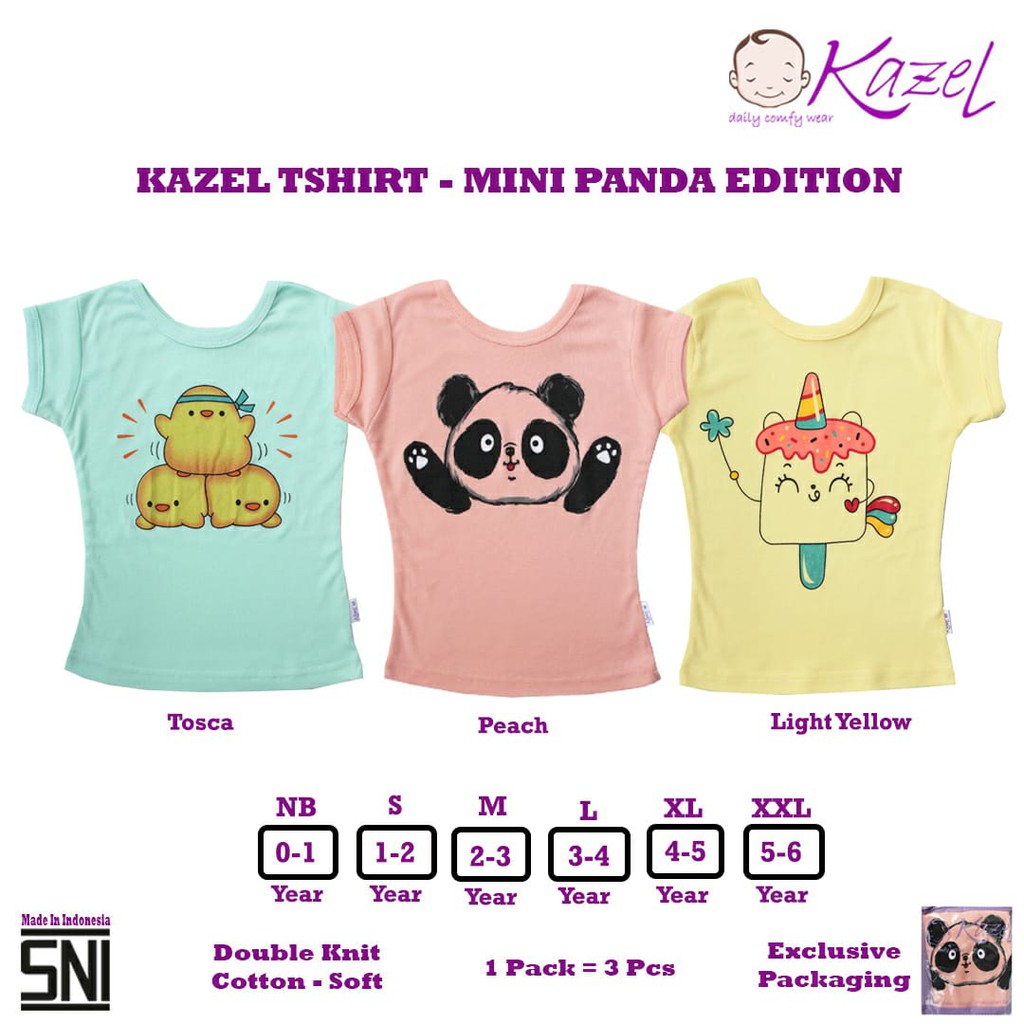 KAZEL TSHIRT PANDA / MINI PANDA / LOLIPOP EDITION BAJU ANAK / BAJU BAYI GIRL  1 PCS / 6 PCS