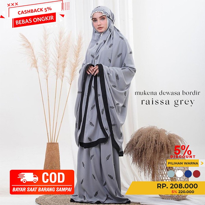 Mukena Dewasa Bordir Raissa Rayon Bali Jumbo Adem Bonus Tas Cantik
