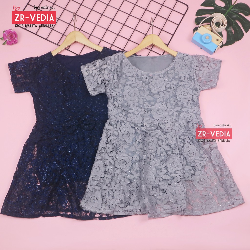 Dress Icha Brukat uk 4-5 Tahun / Gaun Brukat Pesta Baju Import Baby Cewek Dres Brokat Anak Perempuan