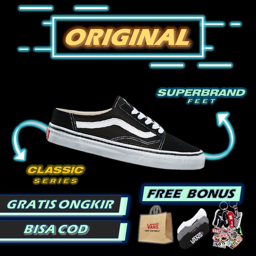 Jual Vans Old Skool Mule Classic Black White Original Sepatu Vans ...