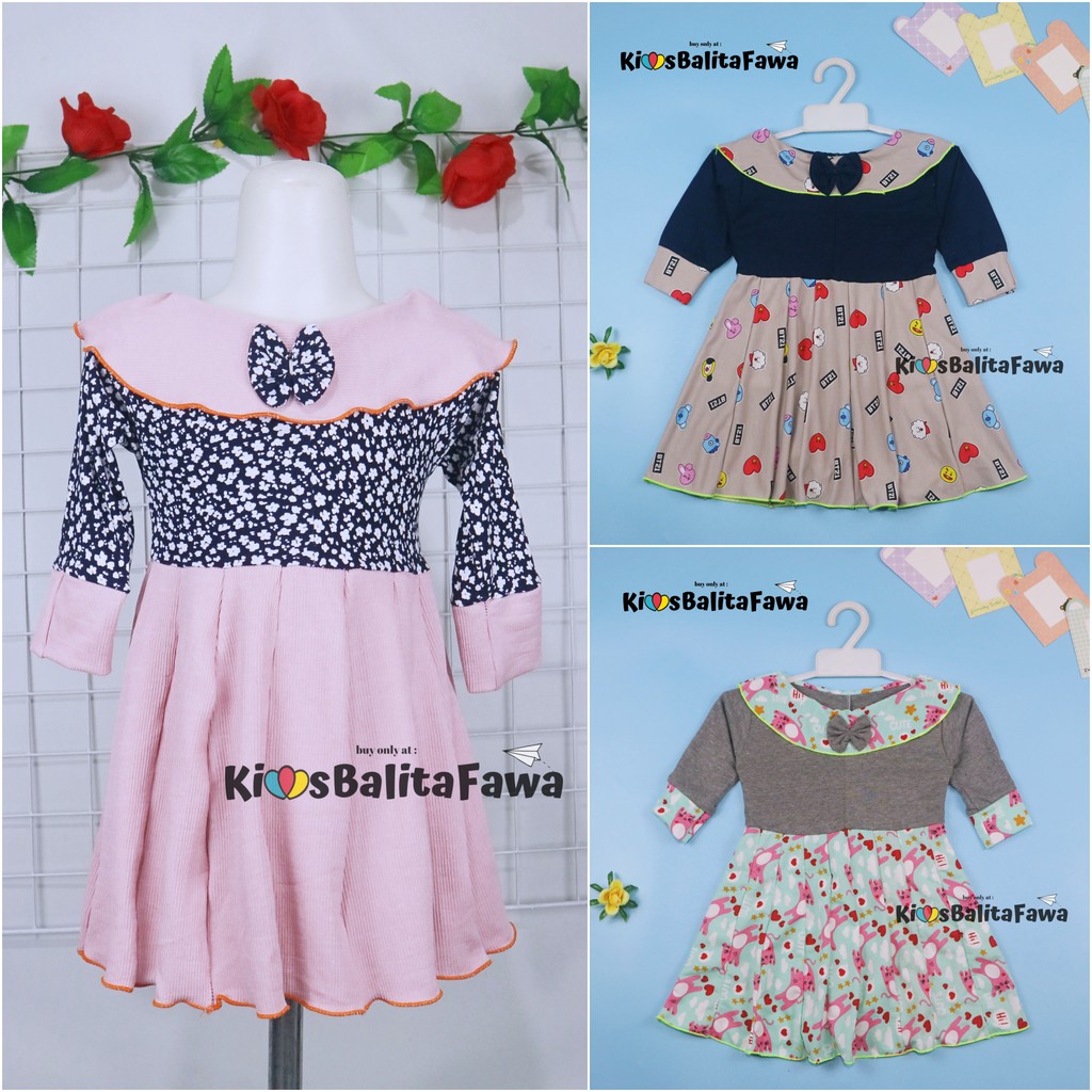 Dress Yumna uk 5-6 Tahun / IMPORT Dres Lengan Panjang Gaun Pesta Baju Anak Perempuan Pakaian Grosir