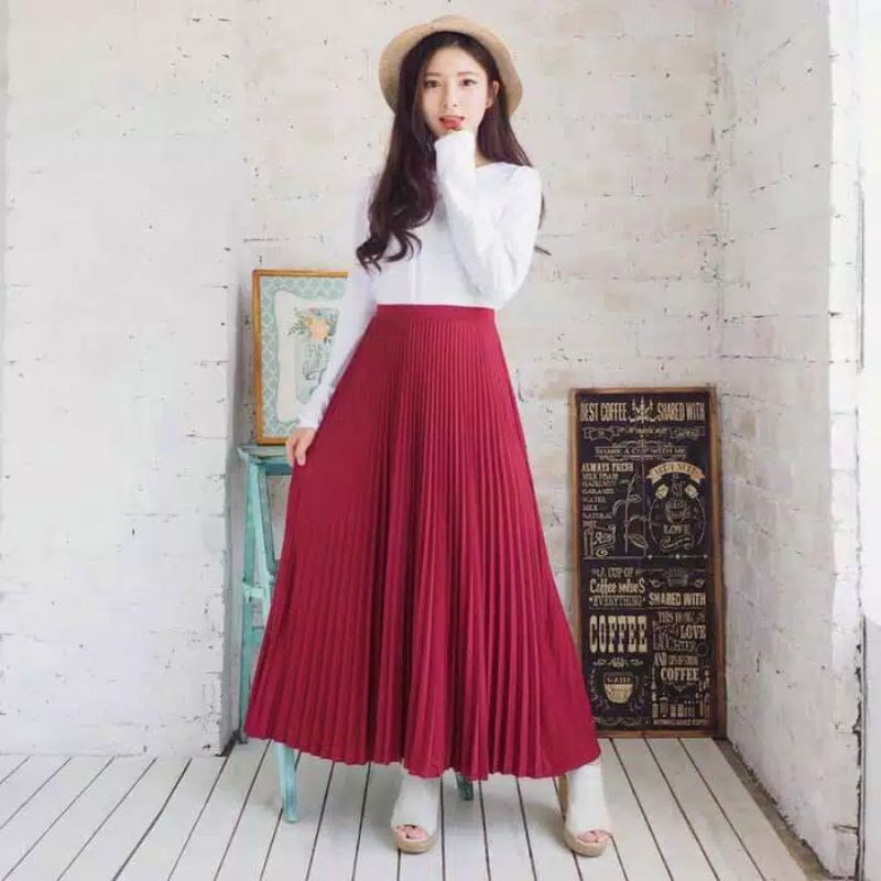 Rok Plisket Wanita Premium Jumbo | Rok Plisket Hitam Putih Army Milo Grey Navy | Rok Plisket Premium