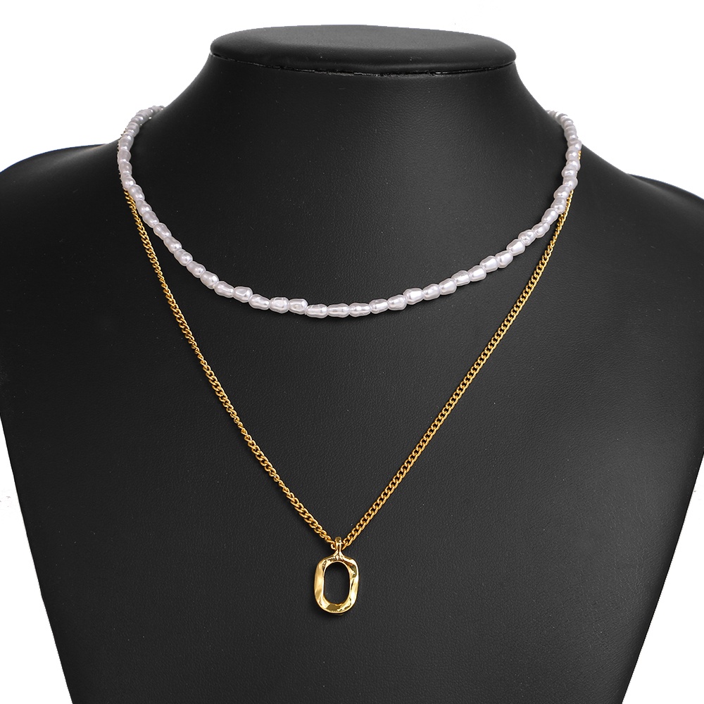 Fashion multilayer pearl necklace for women irregular oval pendant necklace