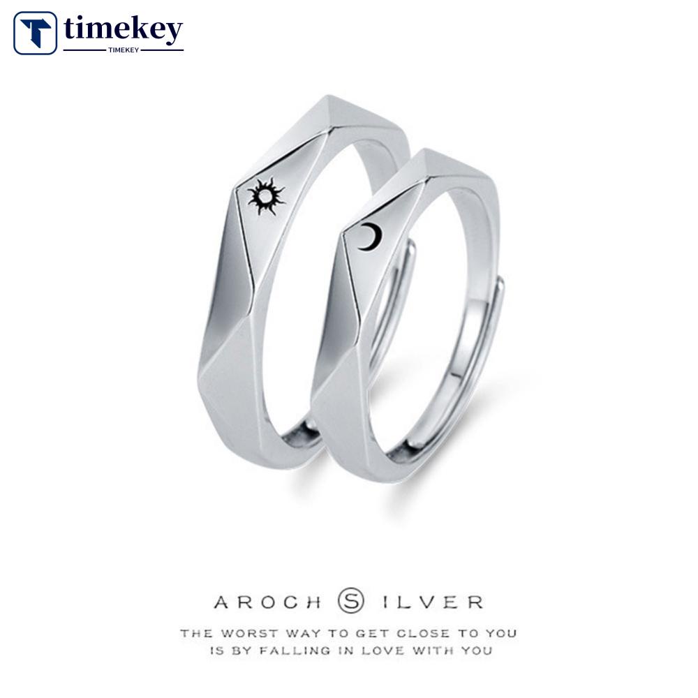 Timekey Cincin Pasangan Desain Bulanmatahari Gaya Simple Kreatif Adjustable Untuk Priawanita A5K1