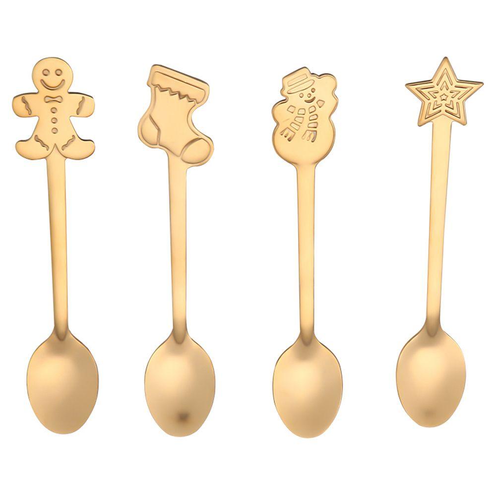 Populer 1/4pcs /set Sendok Kopi Natal Minum Es Krim Stainless Steel Kitchen &amp; Dining Kids Spoon