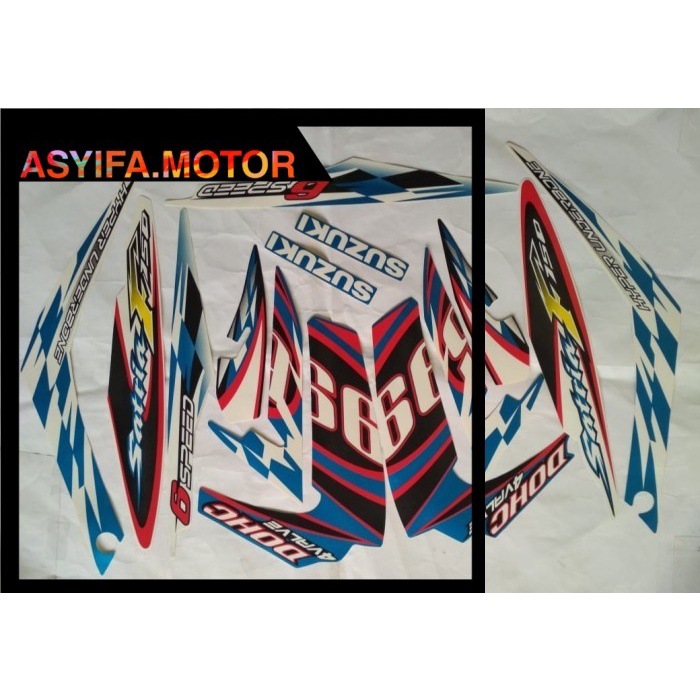 stiker lis body motor suzuki satria fu 2012 barong - putih biru - putih biru