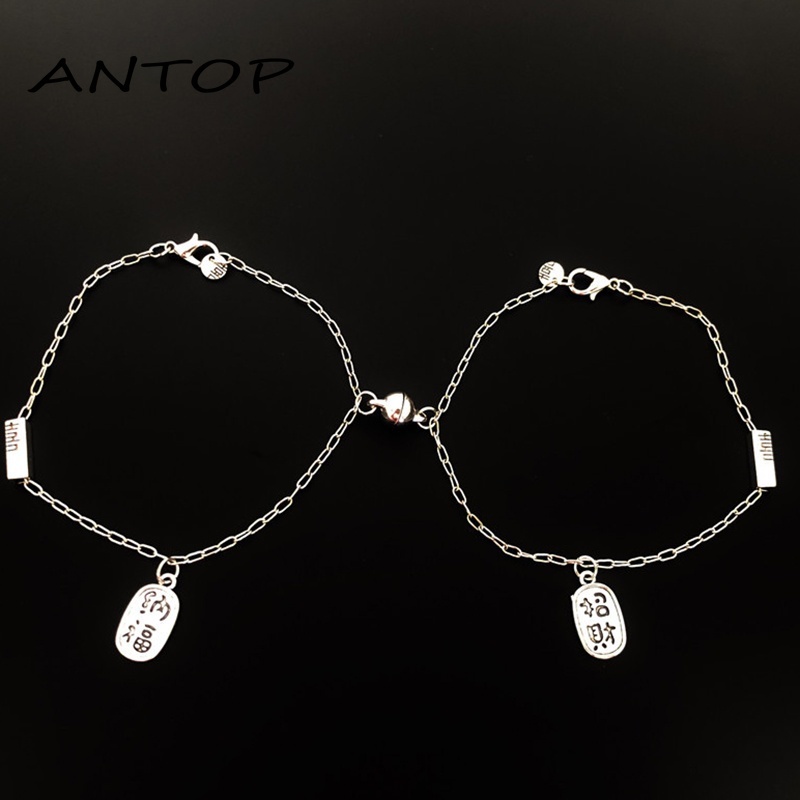 1 Pasang Lucky Couple Magnetic Gelang Pasangan Pacar Gelang Logam Hadiah Ulang Tahun ANTOP