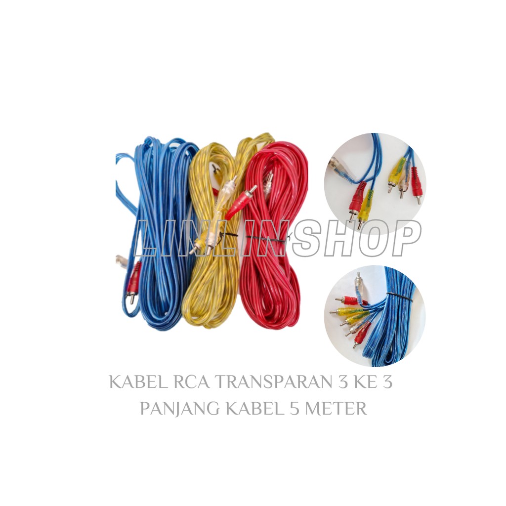 Kabel Aux Audio/RCA Transparan/ kabel audio rca 3 To 3 panjang1.5mtr/3mtr/5mtr