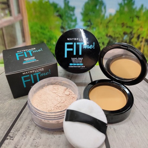 PAKET FIT ME 3IN1 TERMURAH / {bedak padat+tabur+foundation+concealer free spons beauty blender