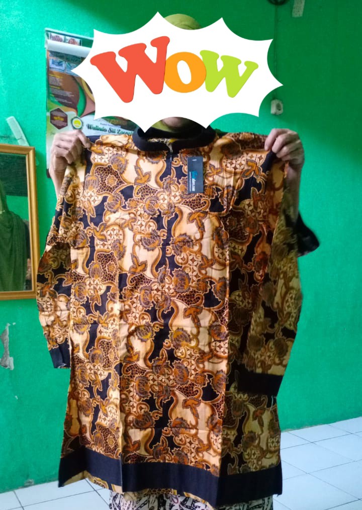 Trolistore Grosir Batik Tunik Wanita Busana Muslim Lengan Panjang Busui Coklat Motif Sodasi