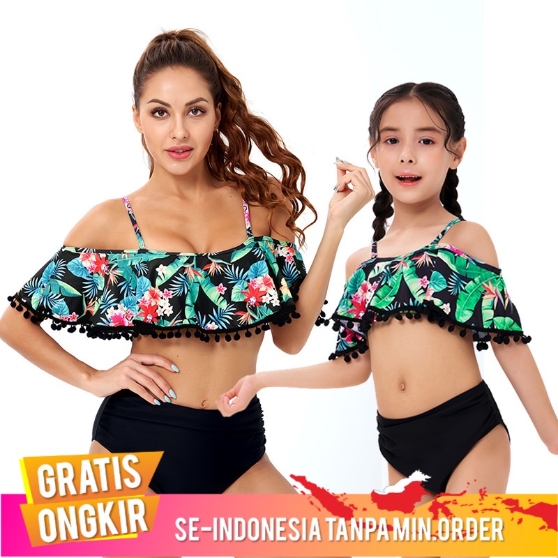 Pakaian Renang Baju Renang Wanita  High Waist Bikini Bahu Rumbai Bikini  Balita Anak Remaja ibu  Ana