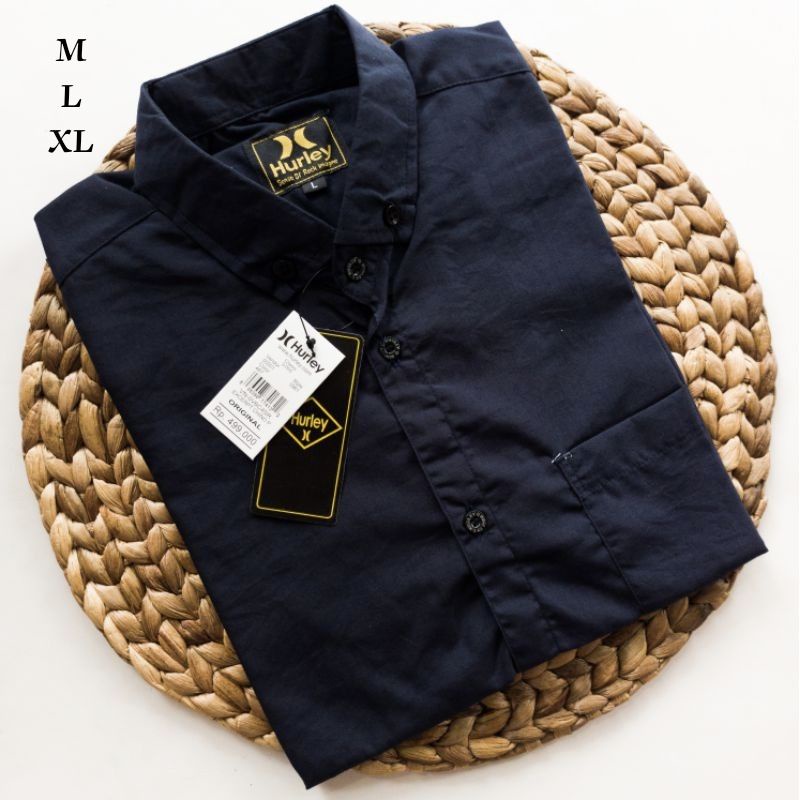 Kemeja Polos Navy Lengan Pendek Original Hurley