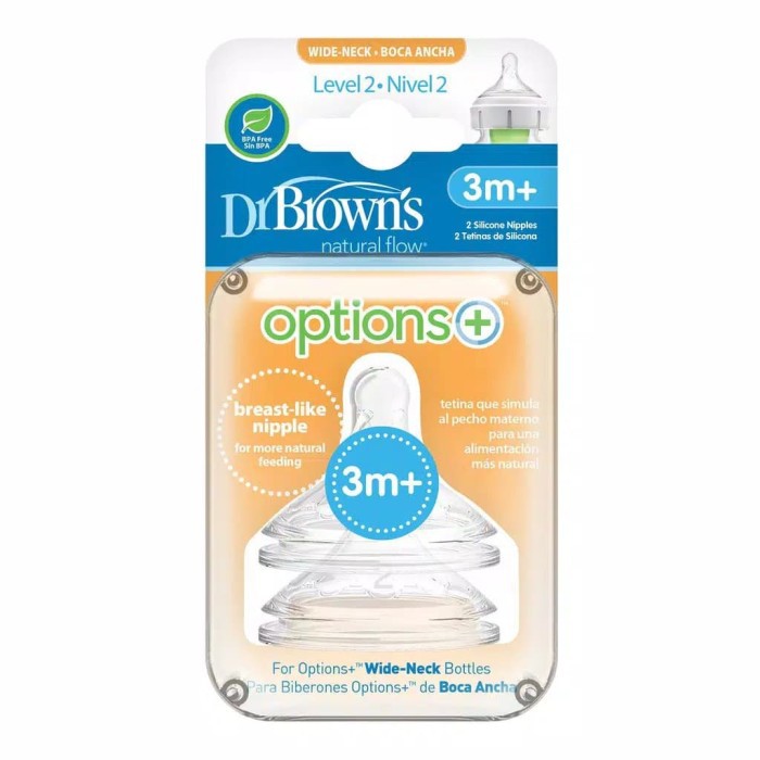 DR.BROWNS LEVEL 2 WIDE NECK SILICONE OPTION + NIPPLE 2PACK